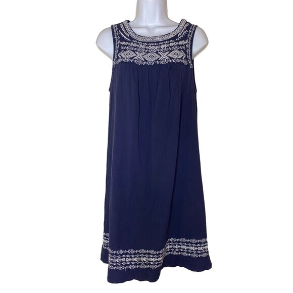 beachlunchlounge Dresses & Skirts - Navy Sleeveless Dress White Embroidery Keyhole Back Closure Beach Lunch Lounge S